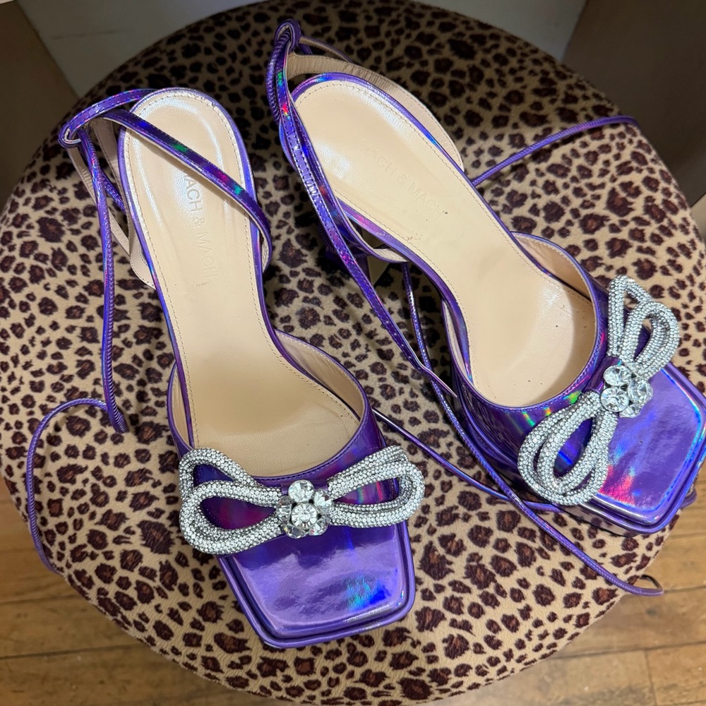 Gucci Purple Strappy Heels with Rhinestone Bow